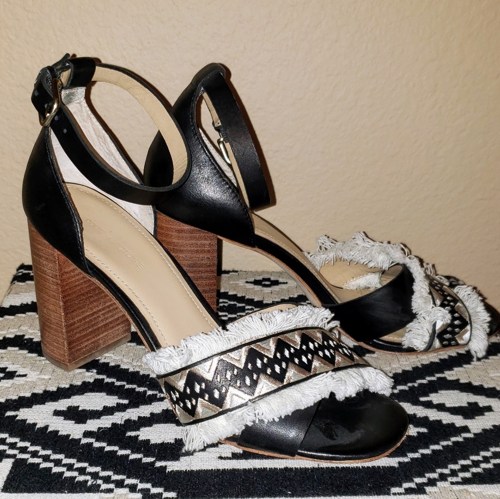 Pour La Victoire Havana Fringe Leather Heels 7.5